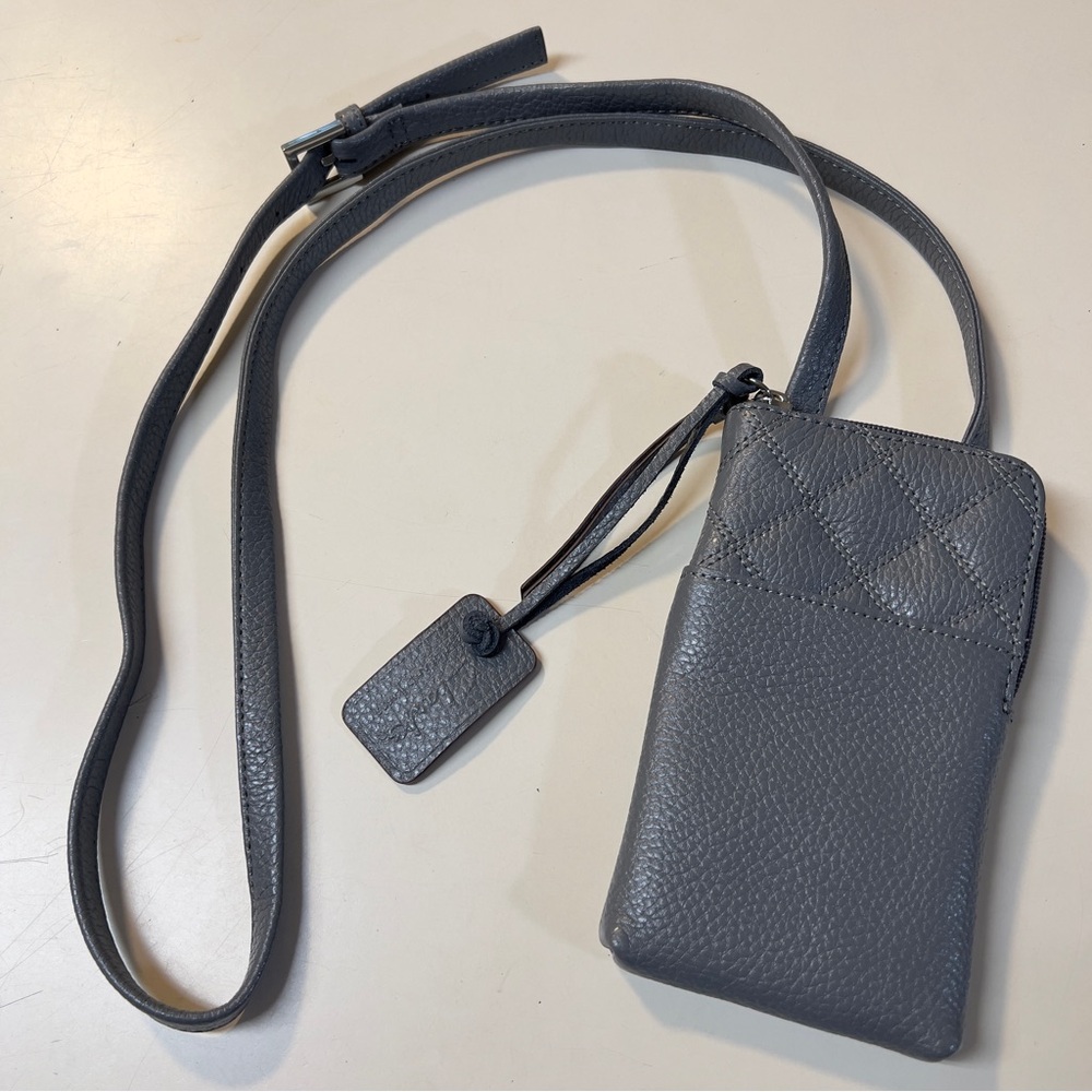 Clarks Dark Gray Leather Quilted Pattern Haft Zip closure Crossbody Bag NWOT